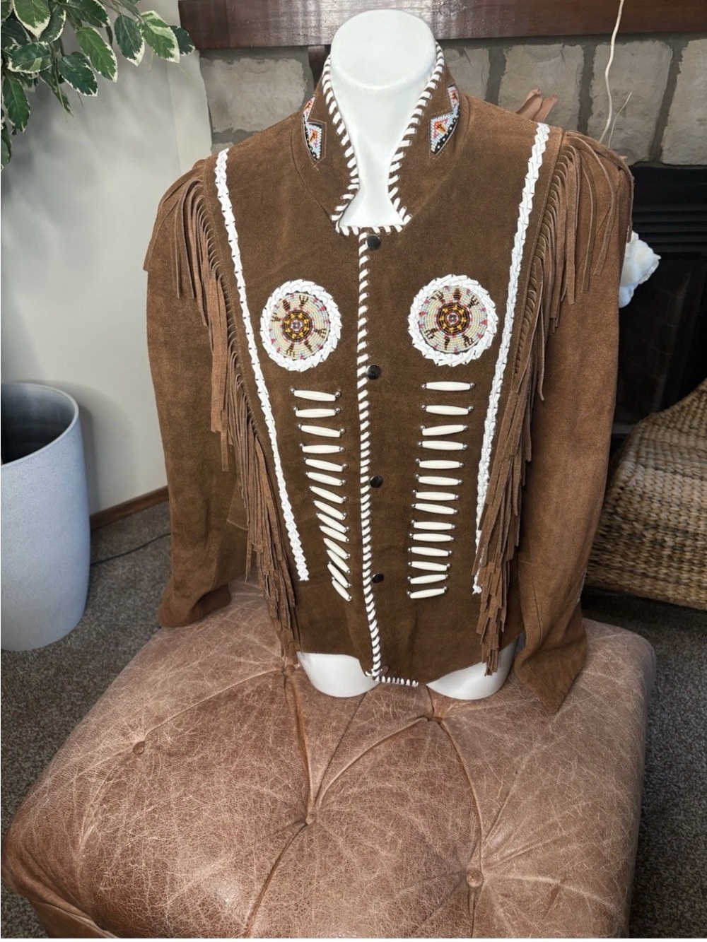 Eagle Wear brown fringe beaded suede jacket